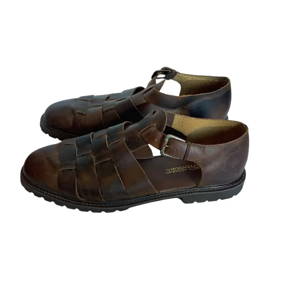 Vtg Stacy Adams Outdoor Brown‎ Leather Fisherman Sandals Men Size 12